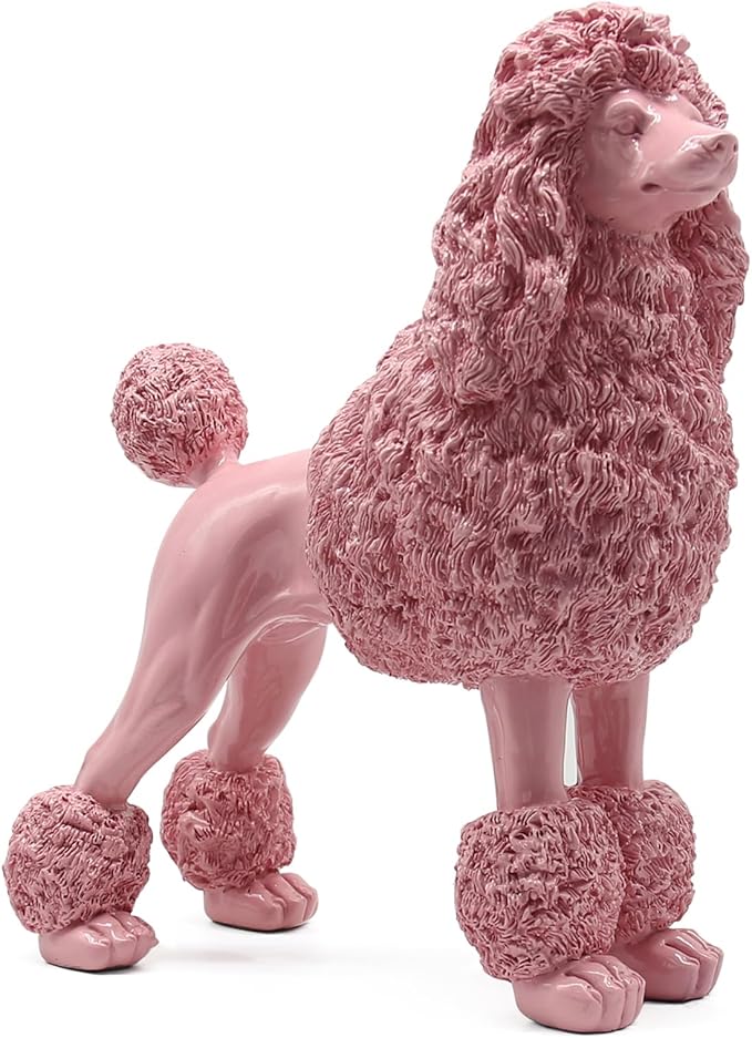 Lukitas Standing Pink Poodle Sculpture Decor, Decorative Dog Statue, Animal Ornament for Garden Home, Resin 10''