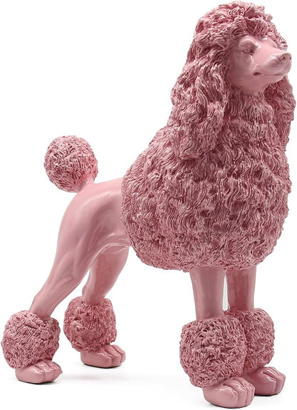 Lukitas Standing Pink Poodle Sculpture Decor, Decorative Dog Statue, Animal Ornament for Garden Home, Resin 10''