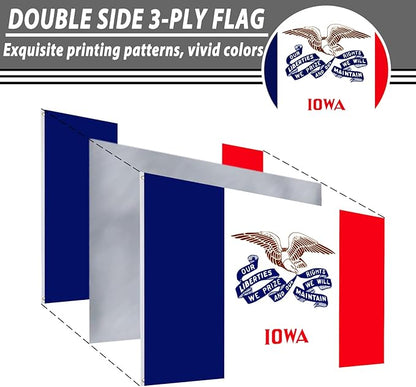 FLAGWIN Iowa Flag 3x5 FT - 3 Ply Double Sided Polyester Iowa State Flag with Brass Grommets - Vivid Color and Fade Proof State of Iowa Flags 3x5 Outdoor