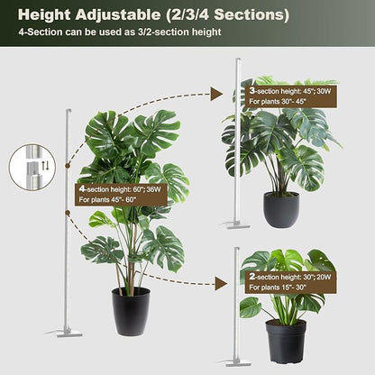 GLOWRIUM Grow Lights for Indoor Plants, 36W Vertical Plant Grow Lights with Auto-Timer, Full Spectrum LED Standing Plant Grow Light, 3 Light Modes, 6-Level Dimmable (60 in(Silver))