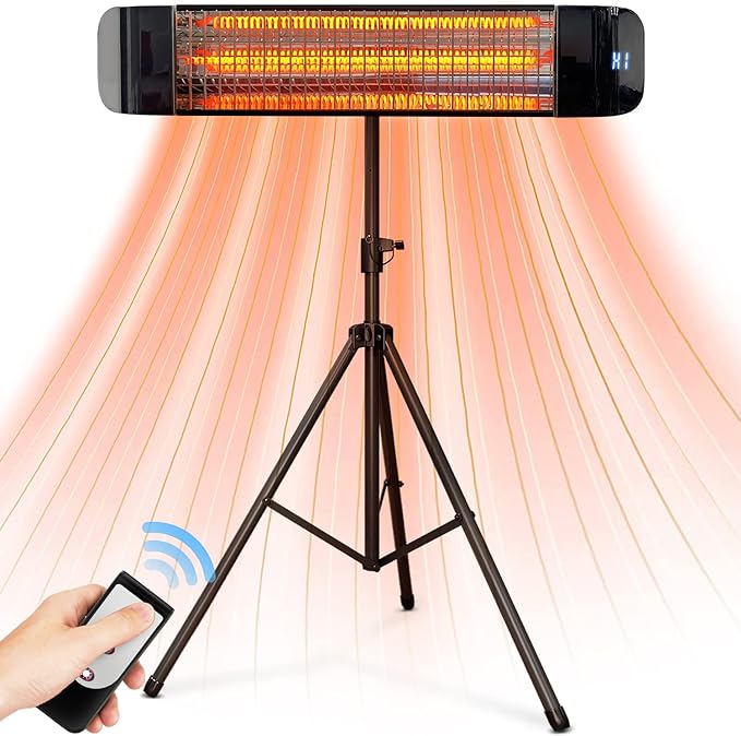 Paraheeter Electric Outdoor Heater, Infrared Patio Heater for Outdoor/Indoor Use, Wall Mounted/Ceiling/Tripod Infrared Heater Outdoor, 1500W Electric Patio Heater, CSA certificate.