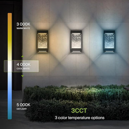 ASD LED 12 Inch Bubble Glass Wall Light Fixture | 22W 500LM 3000K-5000K 120V | 3CCT, Waterproof, Dimmable, Up-Down Glow, ETL Listed | Exterior Flush Mount Sconce, Outdoor-Indoor Lighting | Black