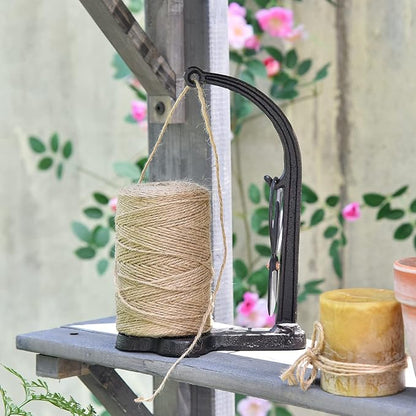 Sungmor Cast Iron Garden Twine Holder Set - 1300ft. Natural Jute Twine String & Rope Rack & Scissors - Decorative & Practical Home Arts Crafts Tools for Picture Display Gift Wrapping Packing Gardening