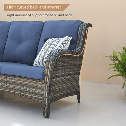 HUMMUH Outdoor Patio Furniture with Fire Pit Table Outdoor Conversation Set PE Wicker Patio Couch Swivel Glider Chairs for Balcony Garden,Lawn,Deck