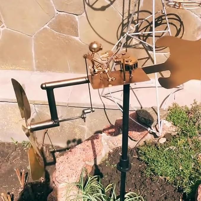 Handmade Metal Drummer Windmill, Drummer Windmill Garden Decoration, Percussionist Music Figurines and Statues, Beat The Drums with The Wind, Wind Spinners for Yard Lawn Garden Patio Decor