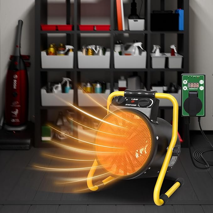 Portable Greenhouse Heater with Digital Thermostat, Overheat Protection, 1500W Radiant Electric Heater for Indoor & Outdoor Use, Garage, Grow Tent, RV, IPX4 Water Resistant, 1 Piece, Black