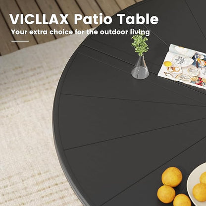 VICLLAX Outdoor Patio Round Dining Table, 47.2"x 47.2" Aluminum Tabletop with Storage Shelf for Deck Lawn Garden Backyard, Black