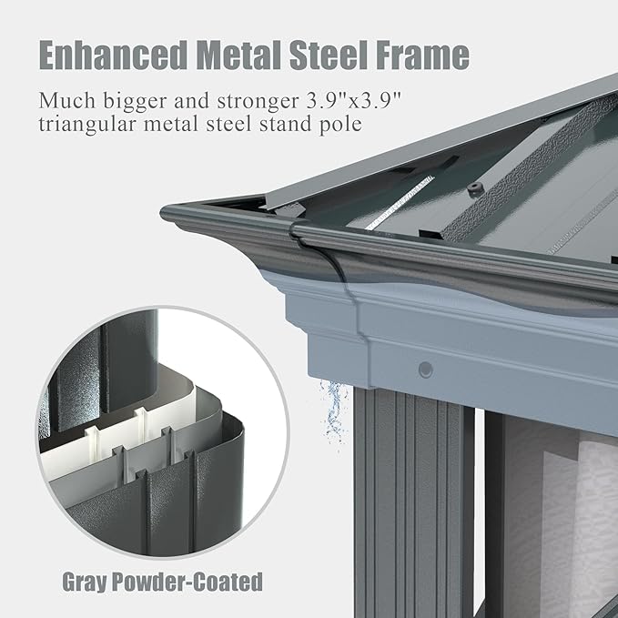 Domi 14x24FT Outdoor Gazebo, Hardtop Gazebo with Galvanized Steel Double Roof, Metal Gazebos with Drainage System Patio Pergola for Patio Deck Backyard,Curtain and Netting,Gray