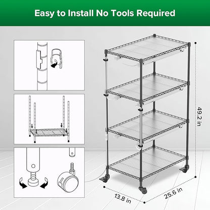 SANSI Plant Stand with Grow Light, 4-Tier 4000K 144W, Full Spectrum Indoor Greenhouse DIY Plant Shelf with T8 Plant Lights Growing Lamp, Flower Pot Stand Display Rack with Wheel Mechanical Timer