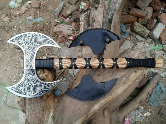 Viking Axe of Ragnar Lothbrok Norse Hunting Ax Sharp Blade Hunting Axe, High Carbon Steel Blade with Rose Wood Handle Camping Axes Viking Hatchet Gift for Dad (Double Head)