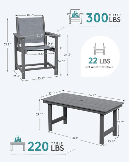 SERWALL Textilene Outdoor Dining Chair Set of 2, HDPE Frame with Textile Chair Seat, Holds up to 300 LBS, All Weather Resistant Chairs for Lawn, Garden, Yard and Poolside, Gray, Grey