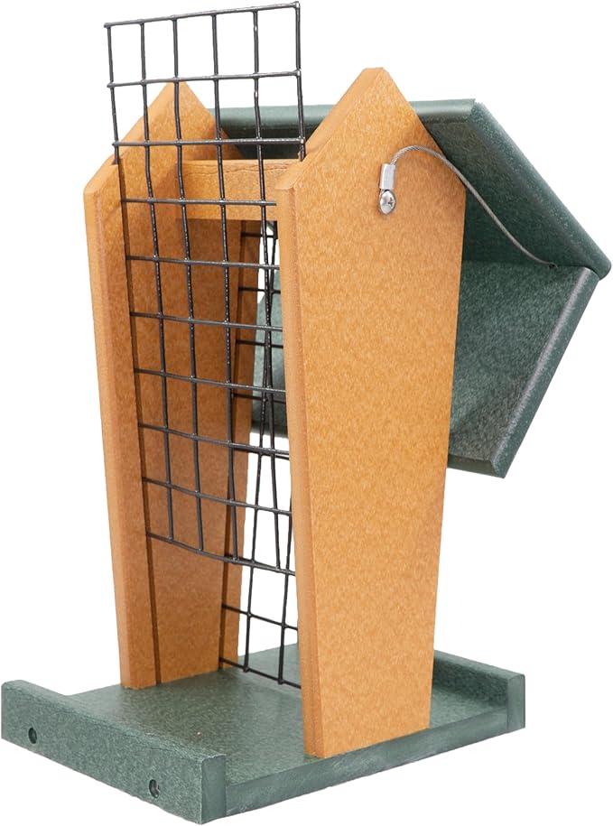 DutchCrafters Plastic Poly Hanging Whole Peanut Bird Feeder for Large Birds, Woodpeckers, Crows, Blue Jays for Outdoor, Garden, Yard - USA Amish Made (Turf Green & Cedar)