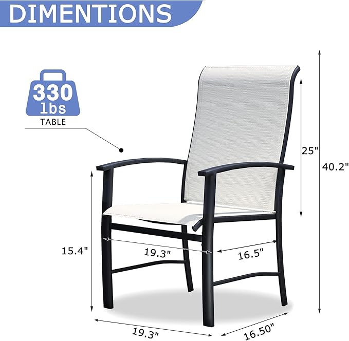 Outdoor Dining Chairs Set of 6, Stackable Patio Chairs with Metal Frame & Textilene Fabric, Perfect for Patio Garden Deck, Oyster