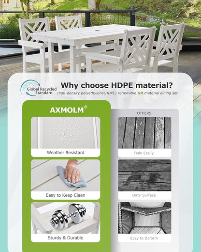 12 Piece HDPE Outdoor Dining Set for 10, Patio HDPE Furniture Set with 2 Table and Umbrella Hole, Outdoor Table and Chairs for Garden, Poolside, Backyard, Deck