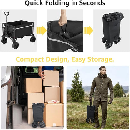 Collapsible Wagon Cart with Wheels Foldable - Folding Utility Heavy Duty Wagons Carts for Grocery Sports Garden Shopping Camping Wheelbarrows (Black, 90L)