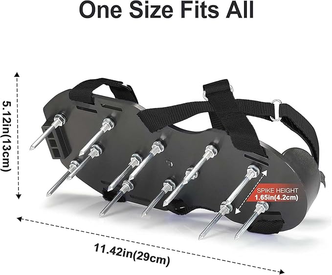 Lawn Aerator Shoes with Hook & Loop Straps with Shovel for Grass, Heavy Duty Spiked Aerating Sandals for Yard Patio Lawn Garden, Aerator Lawn Tool or Screed Shoes, One Size Fits All, Black Epoxy Shoes