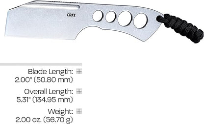 CRKT Razel Chisel Fixed Blade Knife: Everyday Carry Plain Edge, Stainless Steel Chisel Bevel w/Pocket Carry Sheath 2130,Silver