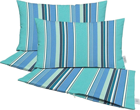 RSH DECOR: Sunbrella Pillow Covers Set of 4 | Covers Only - 26" x 16" | Outdoor Lumbar Pillow Covers Crafted with Sunbrella Performance Fabric | Dolce Oasis