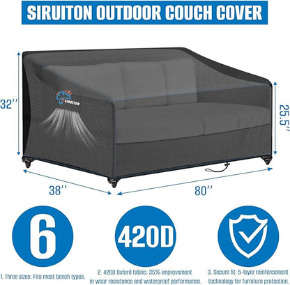SIRUITON 4-Seat 80" W x 38" D x 32" H Garden Patio Sofa/Loveseat/Bench Cover,Heavy Duty 420D Oxford Waterproof Outdoor Sofa Cover, Lawn Patio Furniture Covers