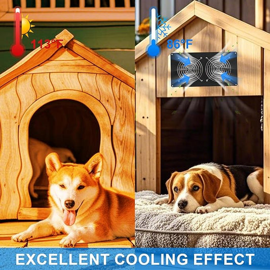 25W Solar Powered Exhaust Fan, Ultra Durable Dual Mental Shell Ventilation for Chicken Coops, Pet Sheds, Dog Houses and Greenhouses - High Speed Airflow, Energy Saving, Waterproof Plug & Play