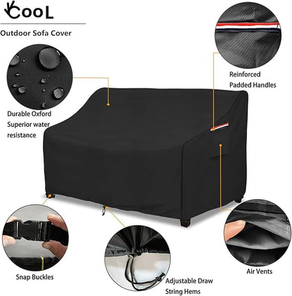 okcool Heavy Duty Patio Sofa Cover, 100% Waterproof 3-Seater Outdoor Sofa Cover Fits up to 79W x 38D x 35H Inches, Lawn Patio Furniture Covers,Black