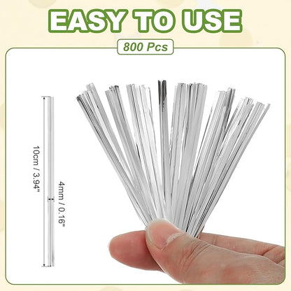 PATIKIL Bag Twist Ties 4 Inch, 800 Pcs Metallic Bread Ties for Treat Plastic Bags Gift Wrapping Candy Coffee Bag Plant Party Cake Favor, Silver