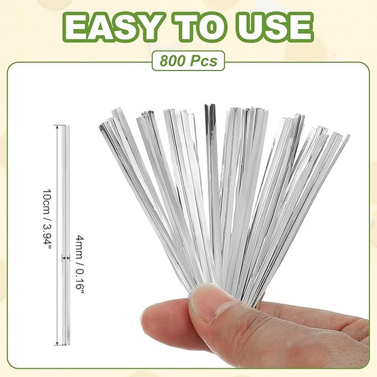 PATIKIL Bag Twist Ties 4 Inch, 800 Pcs Metallic Bread Ties for Treat Plastic Bags Gift Wrapping Candy Coffee Bag Plant Party Cake Favor, Silver