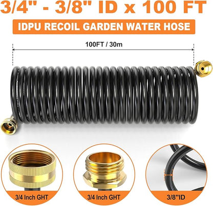 GASHER 100FT x 3/8" Coil Garden Hose, Expandable Garden Hose with 3/4" Brass Connector, Watering Hose Includes 8 Patterns Spray Nozzle for Outdoors Lawn Watering Car Washing