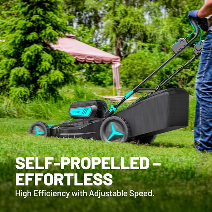 2 * 20V 21 inch Self-Propelled Lawn Mower Cordless, 3-in-1 Brushless Electric Lawn Mower with 6-Position Cutting Height Adjustment, 2 * 8.0Ah Battery & Dual Charger Included