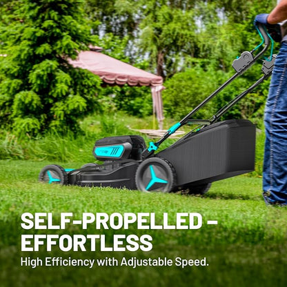 2 * 20V 21 inch Self-Propelled Lawn Mower Cordless, 3-in-1 Brushless Electric Lawn Mower with 6-Position Cutting Height Adjustment, 2 * 8.0Ah Battery & Dual Charger Included