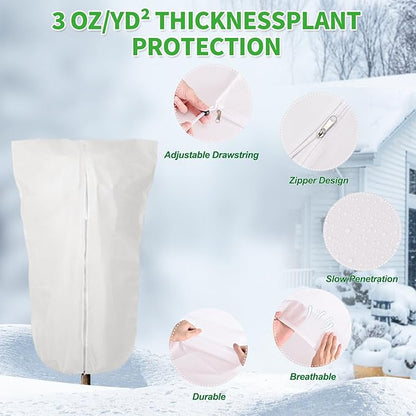 2 Pack 72"x47" Winter Plant Cover Freeze Protection, 3 oz/yd² Warm Shrub Covers with Zipper Drawstring, Frost Cloth Blankets for Fruit Tree Potted Plants Garden Cold Weather Protector