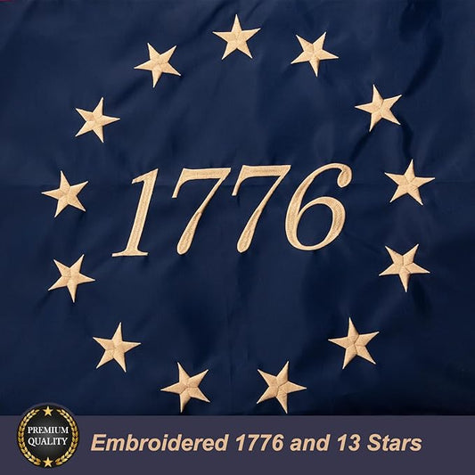 Homissor 1776 Betsy Ross Flag 3x5 Feet Tea-Stained Vintage American Flags Heavy Duty Outdoor Embroidered 13 Star Colonies 1776 Banner for Outside