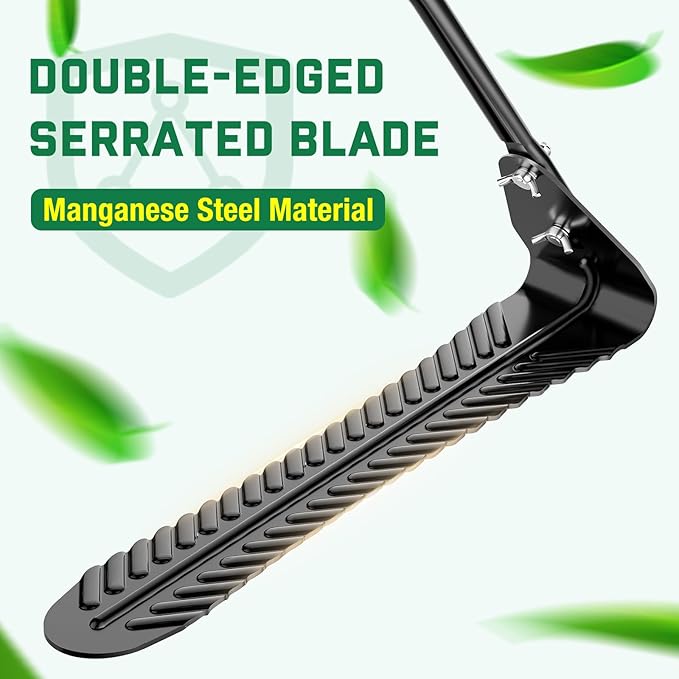 Buzzlett 37" Grass Whip with Double-Edged Serrated Blade, Grass Cutter Hand Tool, Manganese Steel Manual Weed Cutter, Sturdy and Durable, Cut Tall Grass and Overgrown Weeds