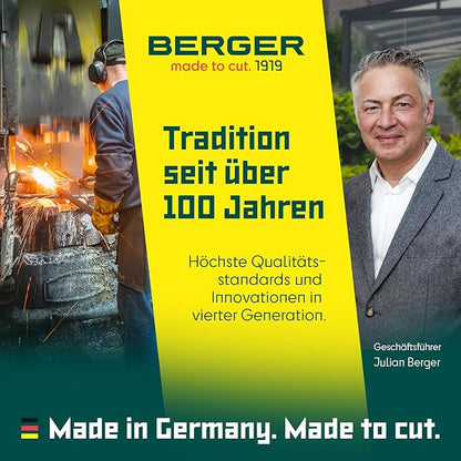 BERGER Commercial Grade Grass Shears, Self-Sharpening Steel Blades with Anti-Stick Coating, Forged Steel Body, Ring Clasp for Hanging Storage, 2200