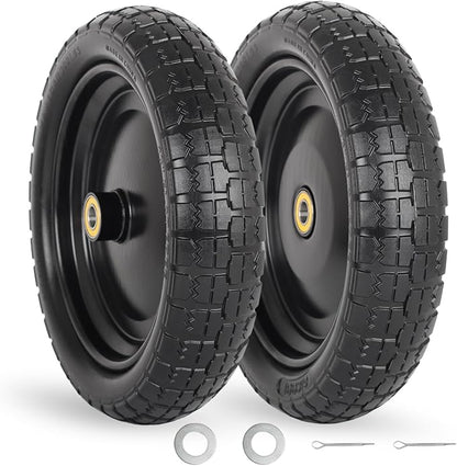13" Flat-free Solid Tire and Wheel, with 5/8" Axle Bore Hole, 2.2" Offset Hub, Replacement 4.00-6 Wheelbarrow tire, Compatible with Garden Wagon Trolley Dolly, 2 Pack