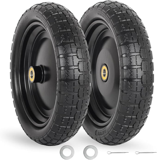 13" Flat-free Solid Tire and Wheel, with 5/8" Axle Bore Hole, 2.2" Offset Hub, Replacement 4.00-6 Wheelbarrow tire, Compatible with Garden Wagon Trolley Dolly, 2 Pack