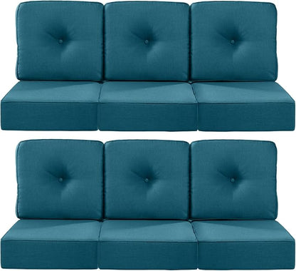 Luxury 22x24/22x25 6-Inch Outdoor Deep Seat Cushions Set of 6 - Comfortable Patio Zipper Chair Cushion for Wicker Wicker Rocking Swivel Chairs Loveseat Couch Sectional Sofa - Peacock Blue