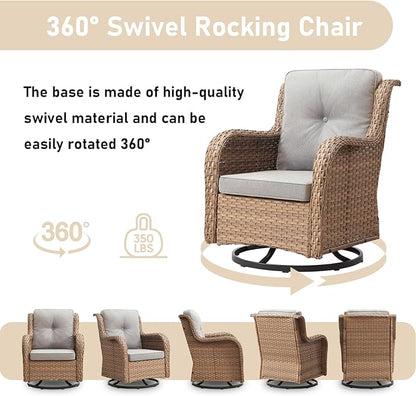 7-Piece Patio Furniture Set - All-Weather PE Wicker with Swivel Rocker Chairs, Couch, Ottomans & Tables