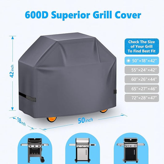 Grill Cover 50 Inch - Superior BBQ Cover for Weber Spirit Grill - 600D Outdoor Grill Cover for Weber Spirit 2 - Barbecue Cover Heavy Duty Waterproof Fit Weber Spirits ii 200 and Spirit 300