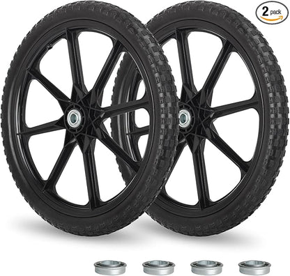 20" Flat Free Tire and Wheel, with 3/4" & 5/8" Bearing, 2.45" Centered Hub, Replacement Wheel For Rubbermaid Wheelbarrow, Garden Yard Cart, 2 Pcs