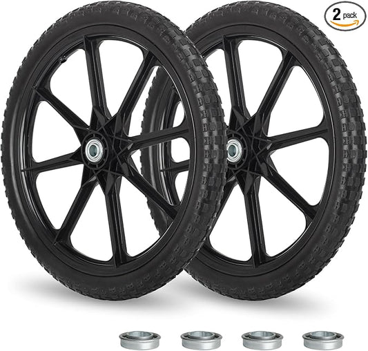 20" Flat Free Tire and Wheel, with 3/4" & 5/8" Bearing, 2.45" Centered Hub, Replacement Wheel For Rubbermaid Wheelbarrow, Garden Yard Cart, 2 Pcs