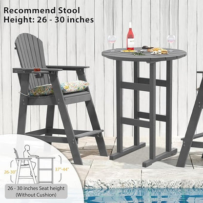 Sundale Outdoor Adirondack Round Bar Table, 39 Inch Height Patio Large Pub Table for 4, All Weather HDPE High Top Bistro Counter Tabl for Outside Deck Porch Balcony Poolside, Gray