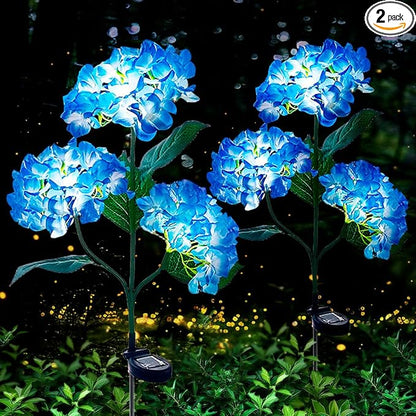 Aolyty Solar Garden Lights Outdoor, Solar Hydrangea Lights IP65 Waterproof LED Flowers Stake Lights 2 Pack for Garden Pathway Patio Backyard Landscape Decorative (Blue)