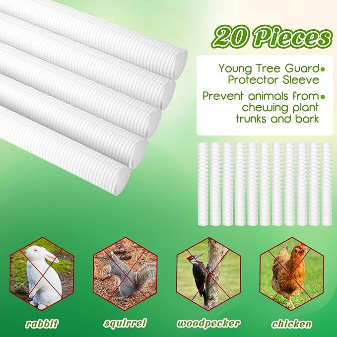 Menkxi 20 Pcs Corrugated Tree Guards Saplings Tree Trunk Protectors from Deer Tree Tubes Guard Tube Wraps to Protect Bark, Sapling from Rodents, Mowers, Animals(White,15.7 x 2, 15.7 x 1.5)