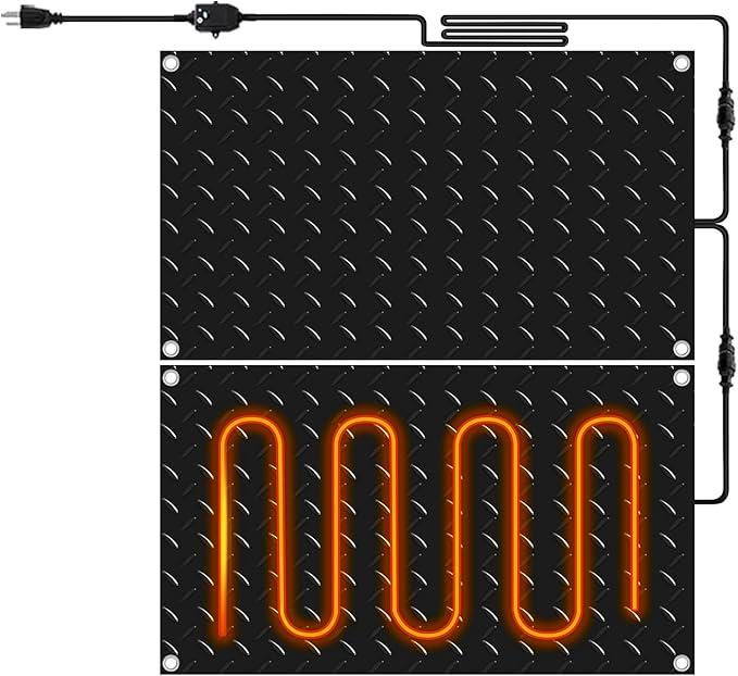 Riakrum 2 Pcs Heated Snow Melting Mats Outdoor, 10 x 15 in Winter Anti-Slip Heated Rubber Mat for Walkways Decks and Sidewalks, Snow and Ice Melting Pads Connection with 9.84 ft Power Cord