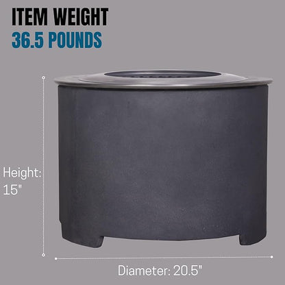 Afterglow Smokeless Fire Pit, 20.5" Round Wood Burning Stainless Steel Top & TerraFab Base, Firepit with Weather Cover Perfect for Outdoor Patio Garden, Dark Grey