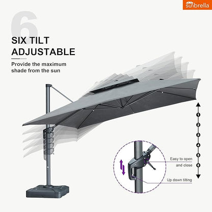 PURPLE LEAF 12FT Sunbrella Cantilever Umbrella Heavy Duty Large Double Top Offset Hanging 360° Rotation Square Umbrella for Garden Patio Deck Pool Backyard Cast Slate