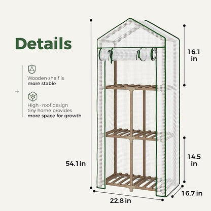 Bamworld Mini Greenhouse for Outdoor 3-Tierd Reusable Portable Warm House with PE Cover Compact Garden and Backyards Portable Rack with Sturdy Eucalyptus Frame Winter-Proof for Plant Protection