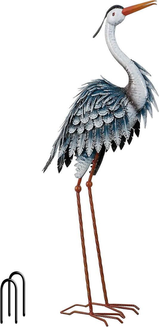 TERESA'S COLLECTIONS Garden Decor Blue Heron Sculptures & Statues,24.5" Coastal Metal Heron Decoy for Outdoor Outside Vivid Bird Metal Yard Art Cranes Patio Pond Pool Lawn Decorations,Gift for Mom
