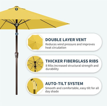 PatioKingdom Auto-Tilt 9FT Patio Umbrella Outdoor with 8 Sturdy Fiberglass Ribs,Market Table Umbrella for Pool,Backyard,Deck and Garden